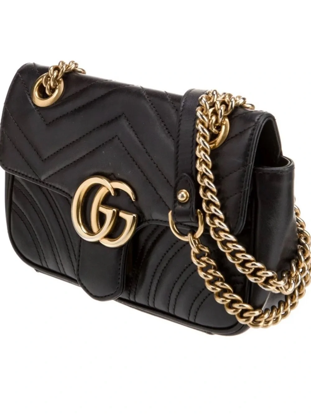 Gucci Black Matelassé Leather Shoulder Bag with Gold Hardware